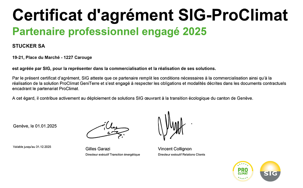 STUCKER SA Certificat ProClimat GeniTerre 2025